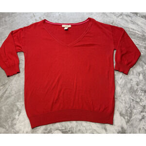 Banana Republic Womens V-Neck Sweater M Red Pullover Silk Blend Soft Lightweight